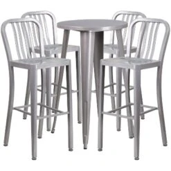 Merrick Lane Outdoor Dining Set With 24" Round Table And Slatted Back Bar Stools With Footrests -Sunnydaze Decor Store GUEST 8b3d09c6 d6ce 46e5 8062 74998ce96f70