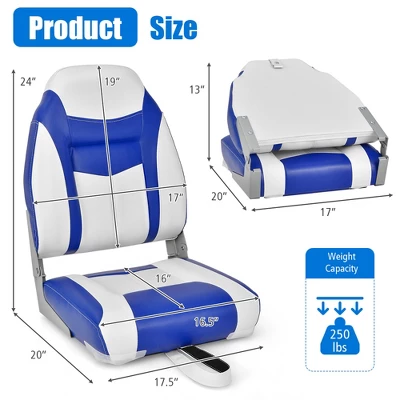 Costway High Back Folding Boat Seats W/ Blue White Sponge Cushion & Flexible Hinges 3 Costway High Back Folding Boat Seats W/ Blue White Sponge Cushion & Flexible Hinges - Image 3