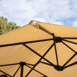 8pc Outdoor Dining Set With Metal Slat Top Table With Umbrella Hole & Swivel Chairs - Gray/Beige - Captiva Designs -Sunnydaze Decor Store GUEST 8bcd1443 d8be 4218 889b 1bdb210baabc