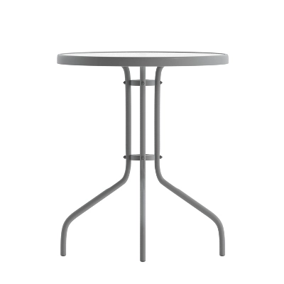 Emma And Oliver 23.75'' Round Glass Top Metal Table With 2 Aluminum Slat Stack Chairs 11 Emma And Oliver 23.75'' Round Glass Top Metal Table With 2 Aluminum Slat Stack Chairs - Image 11