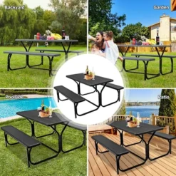 Costway Picnic Table Bench Set Outdoor Backyard Patio Garden Party Dining All Weather Black -Sunnydaze Decor Store GUEST 8c9e3cf7 1a06 41bb 80da 5cc51c0a8b02