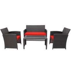 Costway 4PCS Patio Rattan Furniture Set Cushioned Chair Sofa Coffee Table White/Navy/Turquoise/Red 21 Costway 4PCS Patio Rattan Furniture Set Cushioned Chair Sofa Coffee Table White/Navy/Turquoise/Red -Sunnydaze Decor Store GUEST 8d5cc62d b7fb 4677 a9f9 34d6ba020e3c