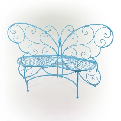 38" X 62" Metal Butterfly Outdoor Bench Blue - Alpine Corporation 2 38" X 62" Metal Butterfly Outdoor Bench Blue - Alpine Corporation - Image 2