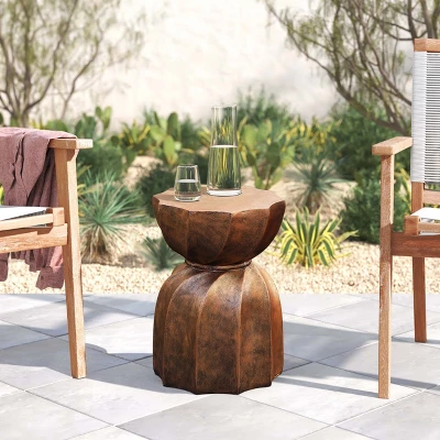 LuxenHome Weathered Copper Cement Indoor Outdoor Hourglass Side Table 1 LuxenHome Weathered Copper Cement Indoor Outdoor Hourglass Side Table