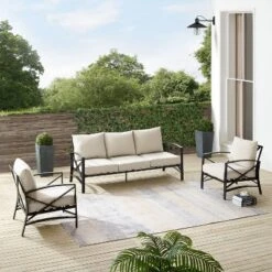 Kaplan 3pc Outdoor Sofa Set With Sofa & 2 Arm Chairs - Oatmeal - Crosley -Sunnydaze Decor Store GUEST 8eda9e68 8934 4b6c 8d64 771caf222370