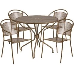 Emma And Oliver Commercial 35.25" Round Metal Garden Patio Table Set W/ 4 Round Back Chairs -Sunnydaze Decor Store GUEST 8ee752a6 8633 4c79 8960 deab83b647c5
