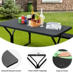 Costway Picnic Table Bench Set Outdoor Backyard Patio Garden Party Dining All Weather Black -Sunnydaze Decor Store GUEST 8f76d349 c40f 4c4b aba3 2f67ee642fc3