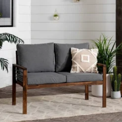 New Products 5 Saybrook Modern Metal And Wood Patio Loveseat - Gray/Dark Brown - Saracina Home