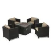 Puerta 5pc All-Weather Wicker Patio Club Chairs With Firepit Brown/Gray - Christopher Knight Home