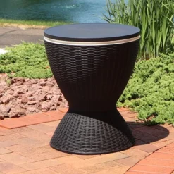 Sunnydaze Decor Sunnydaze Rattan Design Patio Bar Cooler Table With Height-Adjustable Tabletop - Phantom Gray -Sunnydaze Decor Store GUEST 91393d91 5c2d 4e40 90a2 c5e96afac4ce