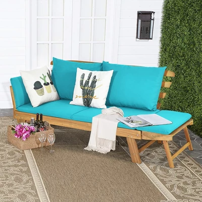 Costway Patio Convertible Sofa Daybed Solid Wood Adjustable Thick Cushion TurquoiseRed White 13 Costway Patio Convertible Sofa Daybed Solid Wood Adjustable Thick Cushion TurquoiseRed White - Image 13