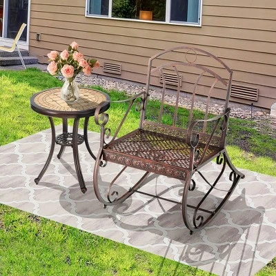 Costway 2PCS Patio Rocking Chair Art Scroll Rocker Backrest Armrests 2 Costway 2PCS Patio Rocking Chair Art Scroll Rocker Backrest Armrests - Image 2