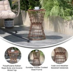 Flash Furniture Devon Indoor/Outdoor Natural Finish Rattan Rope Table With Acacia Wood Top, Fade And Weather Resistant -Sunnydaze Decor Store GUEST 931e7011 68d7 48cd 8482 8eef0d2ede11