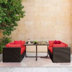 5pc Outdoor Conversation Set With Wicker Sectional Sofa & Tempered Glass Table - Devoko -Sunnydaze Decor Store GUEST 94401022 02ae 4d68 9adc 8fdddd097c9b