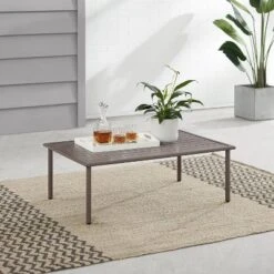 Cali Bay Outdoor Metal Coffee Table - Light Brown - Crosley