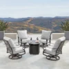 5pc Set With 34" Outdoor Round Aluminum Propane Fire Table & 4 Deep Seating Swivel Rocking Chairs & Lid - Oakland Living