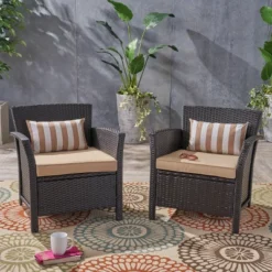 St Lucia 2pc Wicker Club Chairs - Brown/Tan - Christopher Knight Home