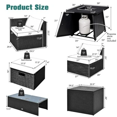 Costway 9PCS Patio Rattan Furniture Set Fire Pit Space-saving W/ Cushion Cover 3 Costway 9PCS Patio Rattan Furniture Set Fire Pit Space-saving W/ Cushion Cover - Image 3