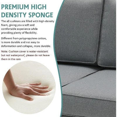 3-Seat Outdoor Patio Sofa Couch Chair Patio Aluminum 5" Thick Cushions (Grey) 4 3-Seat Outdoor Patio Sofa Couch Chair Patio Aluminum 5" Thick Cushions (Grey) - Image 4