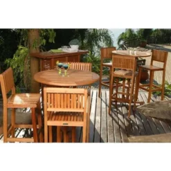 Ibiza 3pc Patio Eucalyptus Wood Bar Dining Set - International Home Miami -Sunnydaze Decor Store GUEST 980734f6 3f00 45ad 860b 4a87c5d2c603