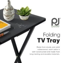PJ Wood 19.09 X 14.57 X 26.00 Inch Folding TV Tray Tables With Compact Storage Rack, Solid Wood Construction, Black Finish, 5 Piece Set 6 PJ Wood 19.09 X 14.57 X 26.00 Inch Folding TV Tray Tables With Compact Storage Rack, Solid Wood Construction, Black Finish, 5 Piece Set -Sunnydaze Decor Store GUEST 98f72d2e 0dda 402b b8a5 10b94875a55d