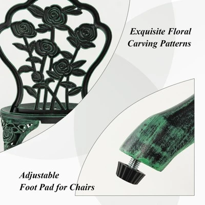 Tangkula Rose Design Bistro Set Antique Aluminum Bench Patio Garden Chair For Outdoor Green 4 Tangkula Rose Design Bistro Set Antique Aluminum Bench Patio Garden Chair For Outdoor Green - Image 4