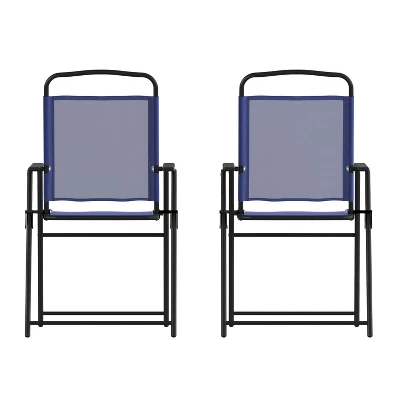 Emma And Oliver Set Of 2 Textilene Folding Sling Style Patio Chairs With Armrests 15 Emma And Oliver Set Of 2 Textilene Folding Sling Style Patio Chairs With Armrests - Image 15