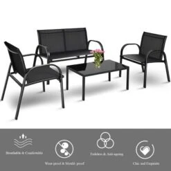 Costway 4 PCS Patio Furniture Set Sofa Coffee Table Steel Frame Garden Outdoor Deck -Sunnydaze Decor Store GUEST 9a70895c 5c86 4e6a 925b 30d7a7657ec9