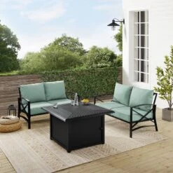 Kaplan 3pc Outdoor Conversation Set With Fire Table & 2 Loveseats - Mist - Crosley -Sunnydaze Decor Store GUEST 9a9365f7 07bf 40bf 9145 a2473e52c13a