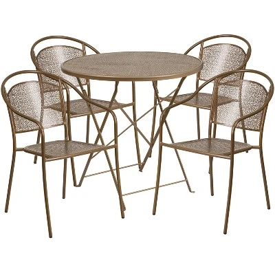 Emma And Oliver Commercial Grade 30" Round Metal Folding Patio Table Set W/ 4 Round Back Chairs 4 Emma And Oliver Commercial Grade 30" Round Metal Folding Patio Table Set W/ 4 Round Back Chairs - Image 4