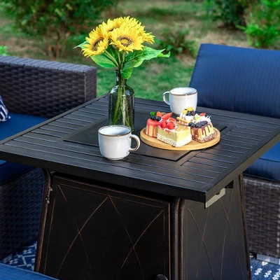 Captiva Designs 7pc Steel & Wicker Outdoor Square Fire Pit Furniture Set With Cushions 8 Captiva Designs 7pc Steel & Wicker Outdoor Square Fire Pit Furniture Set With Cushions - Image 8