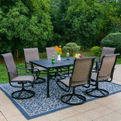 7pc Outdoor Dining Set With Swivel Sling Chairs & Large Metal Rectangle Table With Umbrella Hole - Gray - Captiva Designs 1 7pc Outdoor Dining Set With Swivel Sling Chairs & Large Metal Rectangle Table With Umbrella Hole - Gray - Captiva Designs