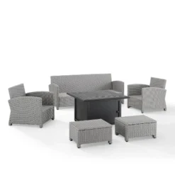 Bradenton 6pc Outdoor Wicker Sofa And Arm Chair Seating Set With Dante Fire Table And 2 Ottomans - Gray/Gray - Crosley 25 Bradenton 6pc Outdoor Wicker Sofa And Arm Chair Seating Set With Dante Fire Table And 2 Ottomans - Gray/Gray - Crosley -Sunnydaze Decor Store GUEST 9dfadacc bbd2 4b83 9f8b b4ca7e524638