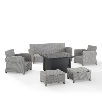 Bradenton 6pc Outdoor Wicker Sofa And Arm Chair Seating Set With Dante Fire Table And 2 Ottomans - Gray/Gray - Crosley 11 Bradenton 6pc Outdoor Wicker Sofa And Arm Chair Seating Set With Dante Fire Table And 2 Ottomans - Gray/Gray - Crosley - Image 11