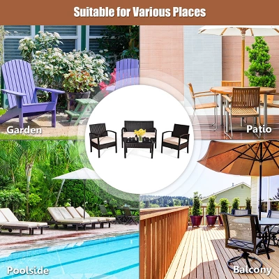 Costway 8PCS Patio Rattan Conversation Furniture Set Cushioned Seat Glass Table 4 Costway 8PCS Patio Rattan Conversation Furniture Set Cushioned Seat Glass Table - Image 4