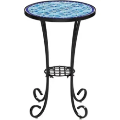 Teal Island Designs Coastal Black Round Outdoor Accent Side Tables 14" Wide Set Of 2 Blue Stars Mosaic Tabletop Front Porch Patio Home House -Sunnydaze Decor Store GUEST 9e9adf11 edcd 4339 b4a6 2d4a80518343
