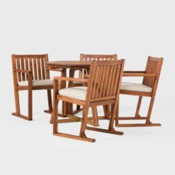 Saracina Home 5pc Modern Slatted Acacia Outdoor Dining Set With Round Table 8 Saracina Home 5pc Modern Slatted Acacia Outdoor Dining Set With Round Table -Sunnydaze Decor Store GUEST 9ed234b4 a32f 4569 b4c3 c06ec5fe0cf4