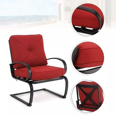 5pc Patio Dining Set With Square Faux Wood Table With Umbrella Hole & 4 Metal Spring Motion Chairs - Red - Captiva Designs 7 5pc Patio Dining Set With Square Faux Wood Table With Umbrella Hole & 4 Metal Spring Motion Chairs - Red - Captiva Designs - Image 7