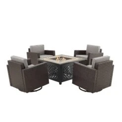 Palm Harbor 5pc Outdoor Wicker Conversation Set With Fire Table - Gray - Crosley -Sunnydaze Decor Store GUEST a018c367 5e3e 4c05 86f3 a9892b42ef97