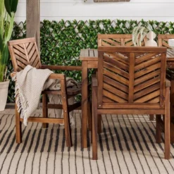 7pc Slatted Chevron Acacia Patio Dining Set - Saracina Home -Sunnydaze Decor Store GUEST a03b2e41 9299 4237 9dcd 98c1686e592c