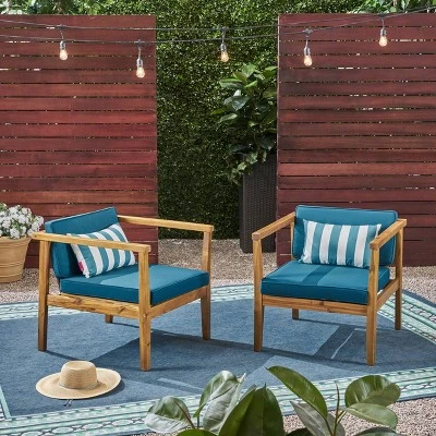 2pk Newbury Acacia Patio Club Chairs - Teak/Dark Teal - Christopher Knight Home 1 2pk Newbury Acacia Patio Club Chairs - Teak/Dark Teal - Christopher Knight Home