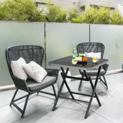 Costway Patio Folding Square Dining Table Aluminum Frame Tempered Glass Top -Sunnydaze Decor Store GUEST a1dc8b6d d9bf 42b4 93fc 27a28364c329