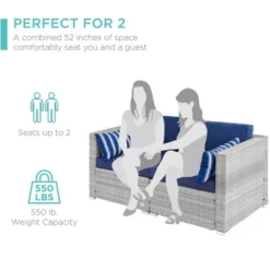 Best Choice Products 2-Person Outdoor Patio Loveseat Wicker Sofa Couch Furniture Set W/ 2 Accent Pillows - Gray/Navy 9 Best Choice Products 2-Person Outdoor Patio Loveseat Wicker Sofa Couch Furniture Set W/ 2 Accent Pillows - Gray/Navy -Sunnydaze Decor Store GUEST a23651e4 6480 426c a9c9 2783e098f819