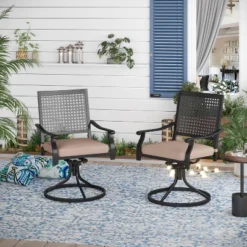 7pc Outdoor Dining Set With Swivel Chairs & Faux Wood/Metal Table With Umbrella Hole - Captiva Designs -Sunnydaze Decor Store GUEST a3060411 1dfe 4876 96ac 2bd439097d83 1