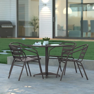 Emma And Oliver 27.5'' Square Aluminum Indoor-Outdoor Table Set With 4 Slat Back Chairs 1 Emma And Oliver 27.5'' Square Aluminum Indoor-Outdoor Table Set With 4 Slat Back Chairs