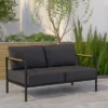 Emma And Oliver Aluminum Frame Loveseat With Teak Arm Accents And Plush Cushions