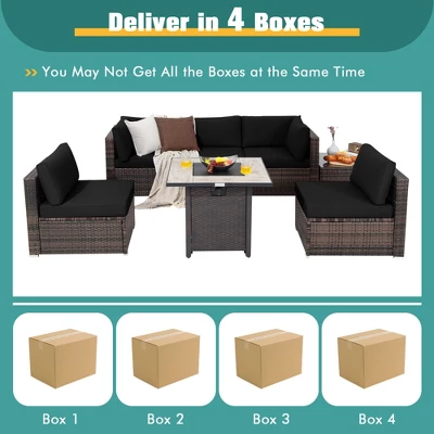 Costway 7PCS Patio Rattan Furniture Set 30'' Fire Pit Table Cover Cushion Sofa Off WhiteBlackNavyRedTurquoise 8 Costway 7PCS Patio Rattan Furniture Set 30'' Fire Pit Table Cover Cushion Sofa Off WhiteBlackNavyRedTurquoise - Image 8