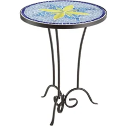 Teal Island Designs Rustic Black Round Outdoor Accent Side Table 17 1/2" Wide Blue Yellow Mosaic Tabletop For Front Porch Patio Home House -Sunnydaze Decor Store GUEST a5f43e7d d3fd 45f0 b111 a6b53b20da24