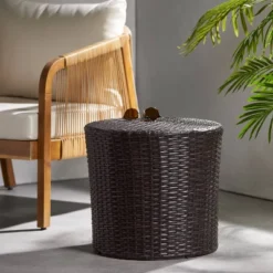 Keaton Wicker Barrel Side Table - Brown- Christopher Knight Home -Sunnydaze Decor Store GUEST a62e33bb 992b 45bd a5c8 6aaf0e868867