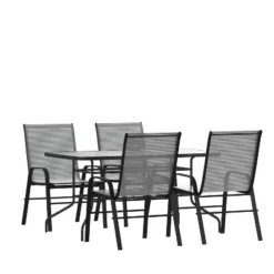 Emma And Oliver Five Piece Patio Table Set With Metal Table With Tempered Glass Top And 4 Flex Comfort Stacking Chairs -Sunnydaze Decor Store GUEST a755d1ea bead 468e 83ff ad5dbf8f0d1f